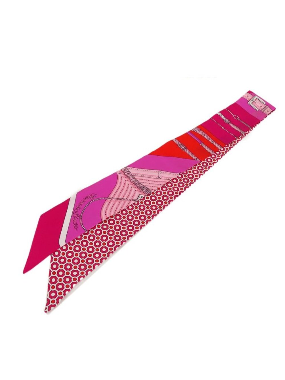 Hermes Twilly Pink Red Silk Clic Clac Modern Cannage Scarf